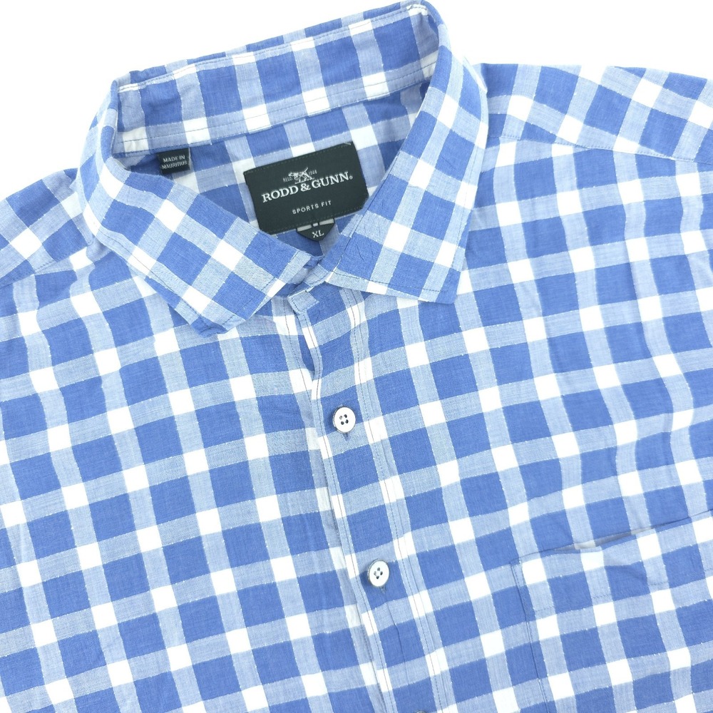 Rodd & Gunn Shirt Mens XL Sports Fit Blue‎ White Gingham Long Sleeve Button Up